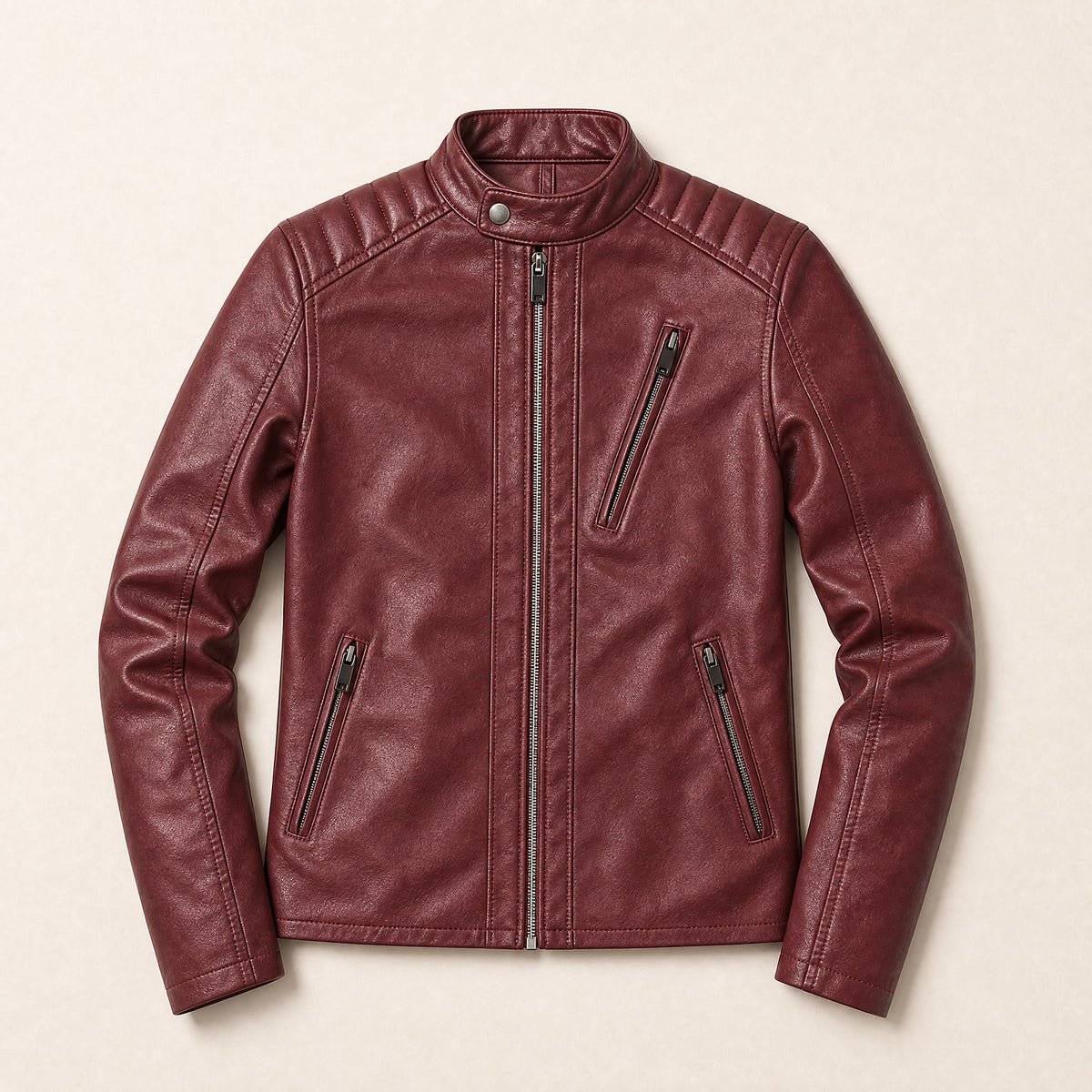 Firth Leather Moto Jacket in Red