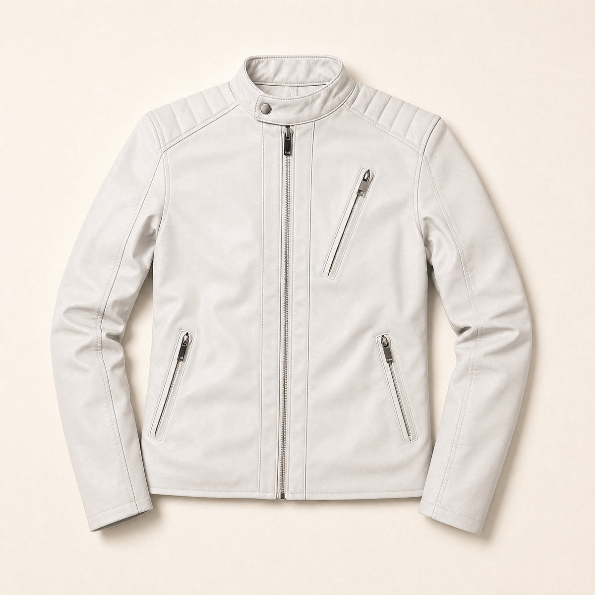 Firth Leather Moto Jacket in White