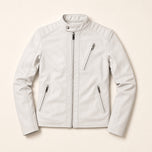 Firth Leather Moto Jacket in White