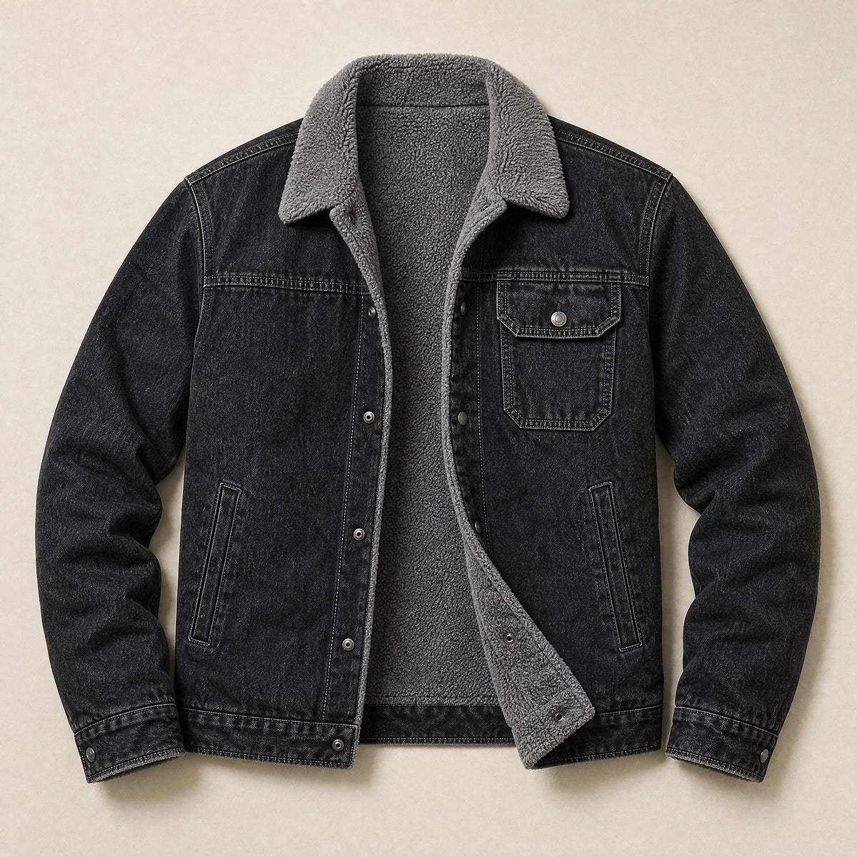 Fjell Fleece-Lined Denim Jacket in Black