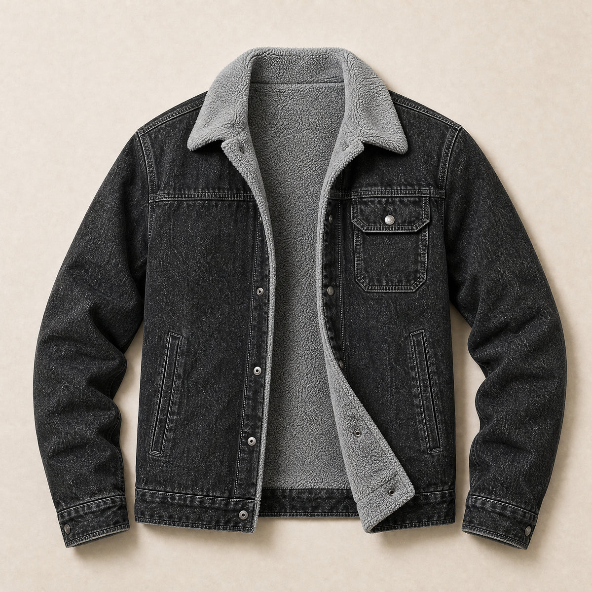 Fjell Fleece-Lined Denim Jacket in Charcoal