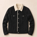 Flare Sherpa-Lined Denim Jacket in Black