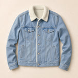 Flare Sherpa-Lined Denim Jacket in Light Blue