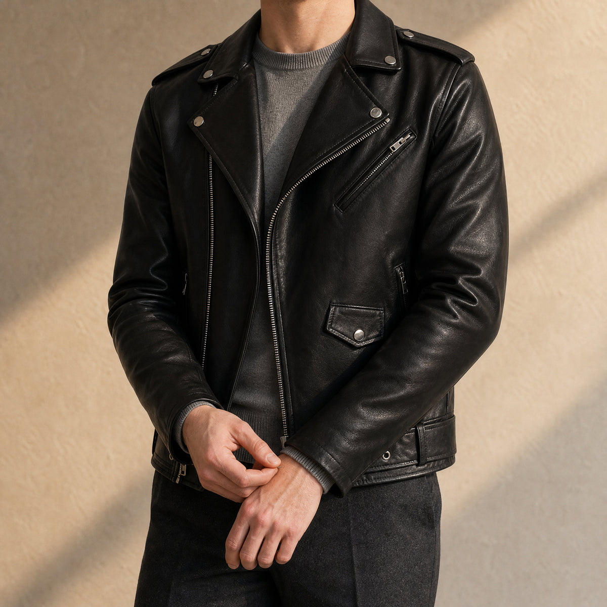 Flintlock Leather Motorcycle Jacket in Black