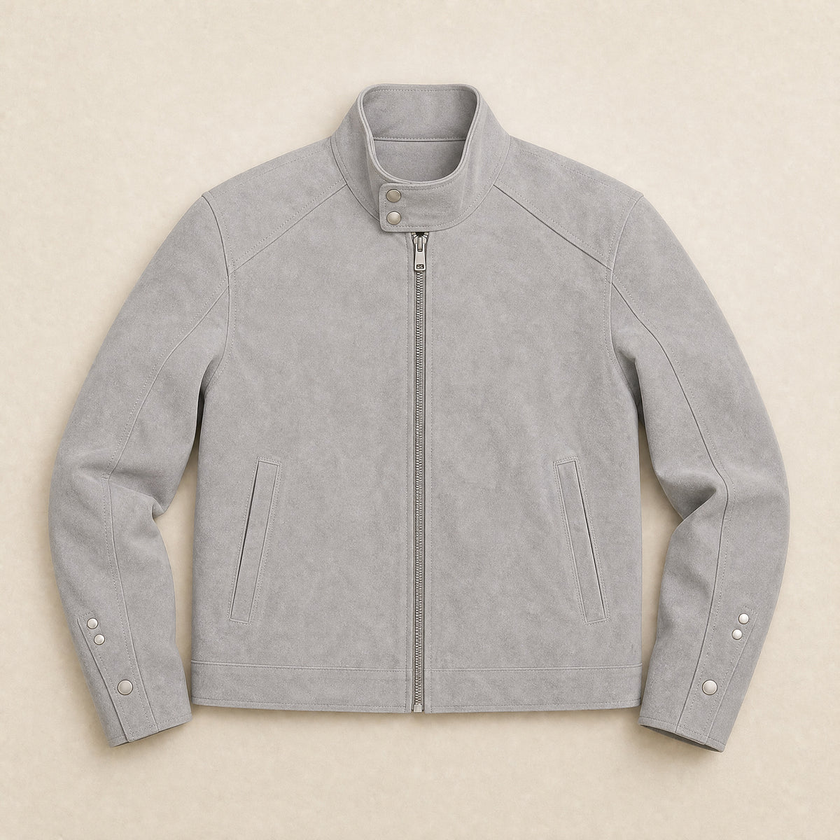 Flurry Leather Cafe Racer Jacket in Light Gray