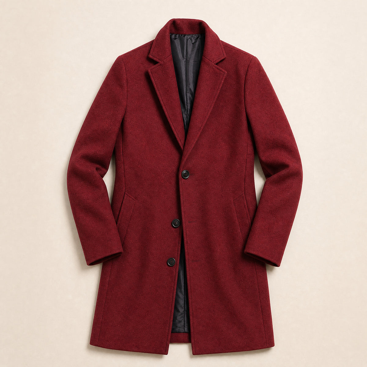 Ford Single-Breasted Overcoat in Wine Red