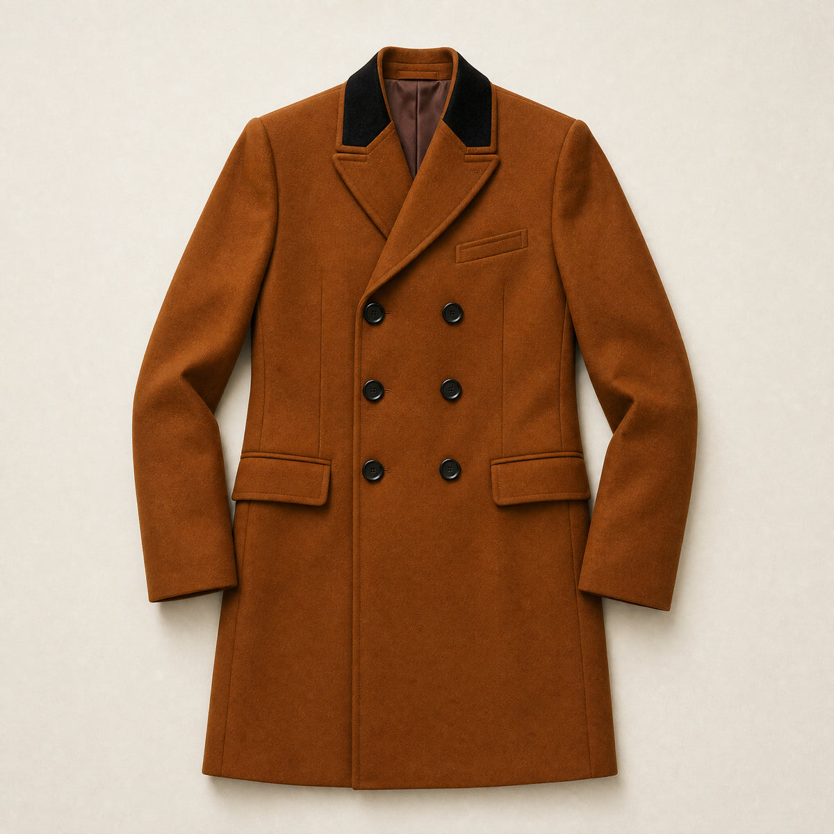 Foreland Double-Breasted Overcoat in Camel