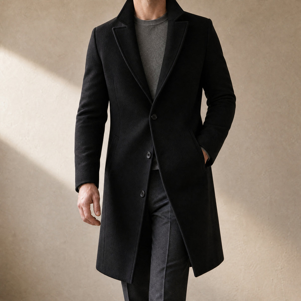 Forge Single-Breasted Overcoat in Black