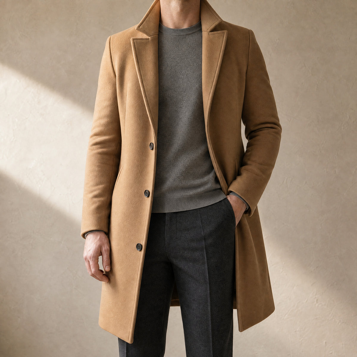 Forge Single-Breasted Overcoat in Khaki