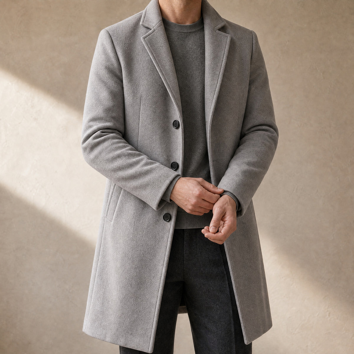 Forge Single-Breasted Overcoat in Light Gray