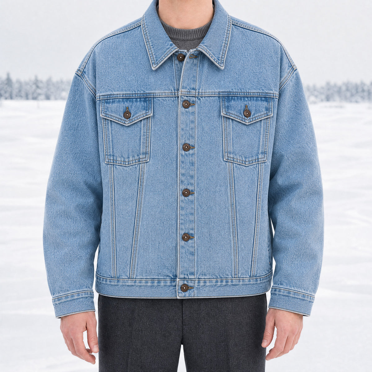Frostfall Embroidered Denim Jacket in Blue