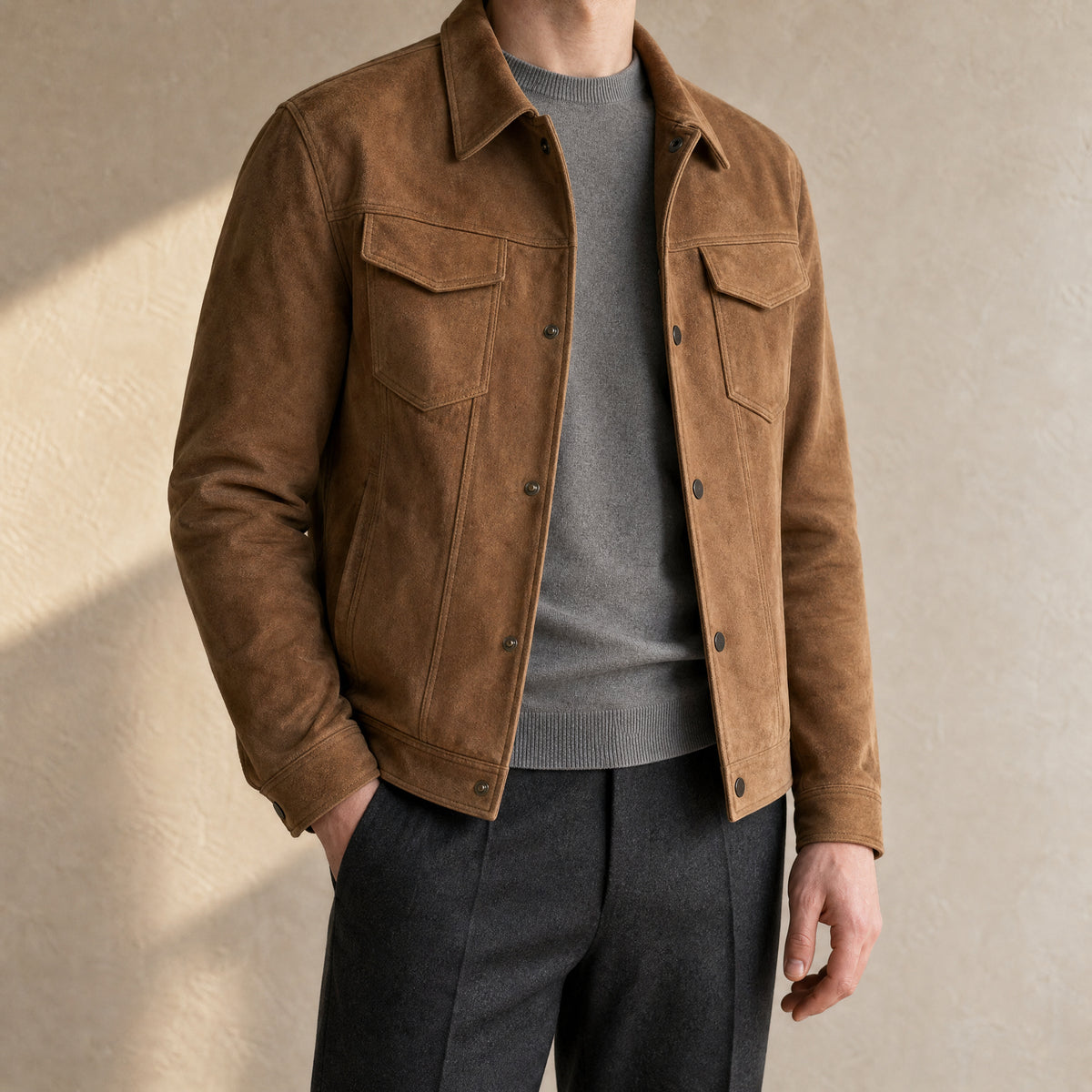 Furrow Suede Jacket in Brown