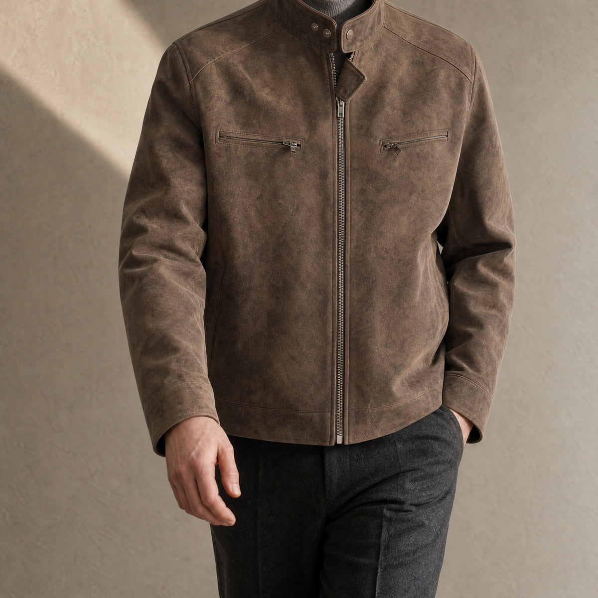 Furze Stand-Collar Flight Jacket in Brown