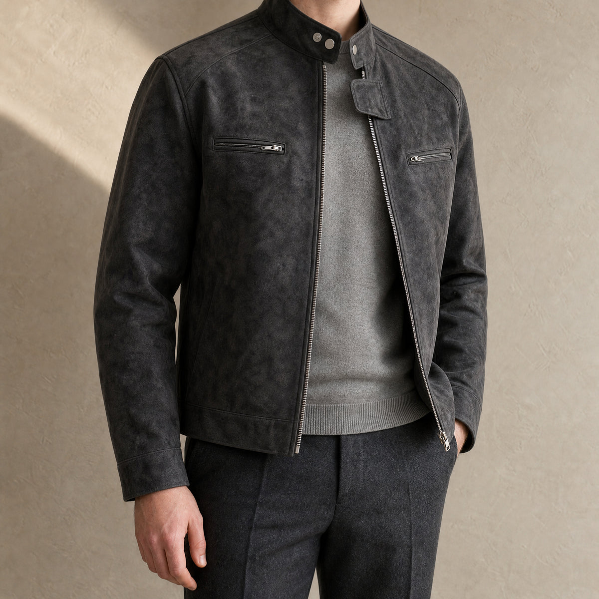 Furze Stand-Collar Flight Jacket in Gray