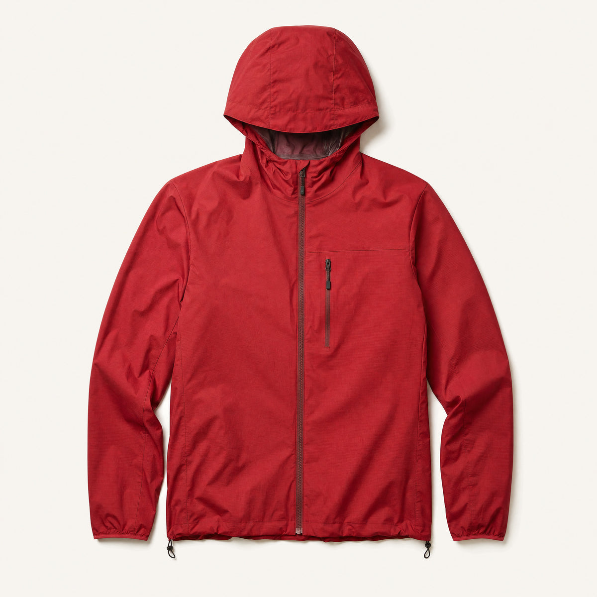 The Gale Men's Lightweight Hooded Shell Jacket in Crimson Red, front flat lay