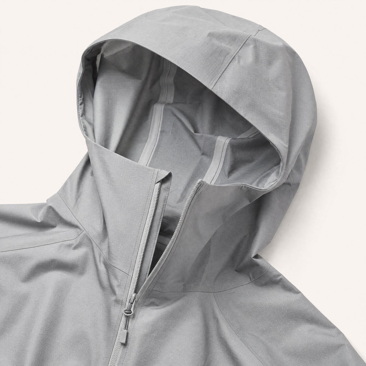 The Gale Men's Lightweight Hooded Shell Jacket in Silver Grey, detail close-up