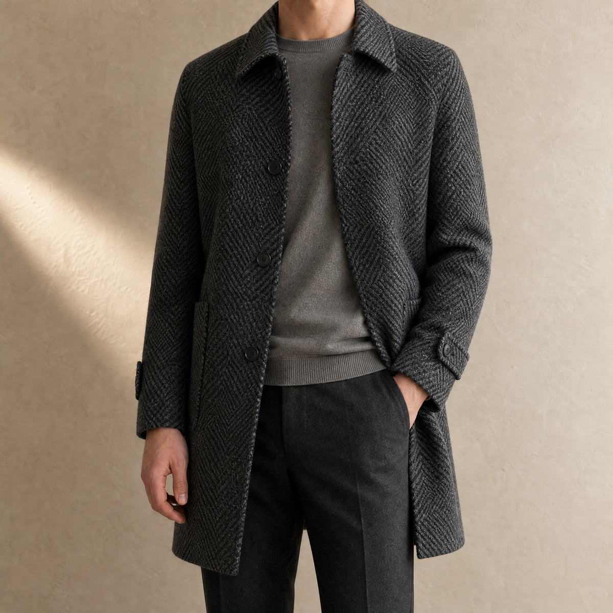Ghyll Single-Breasted Overcoat in Dark Gray