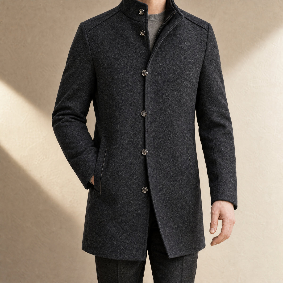 Glaze Layered Stand-Collar Coat in Gray