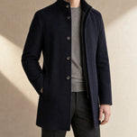 Glaze Layered Stand-Collar Coat in Navy