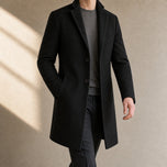 Glen Stand-Collar Overcoat in Black