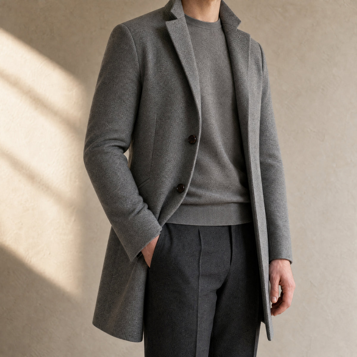 Glen Stand-Collar Overcoat in Gray