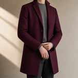 Glen Stand-Collar Overcoat in Wine Red
