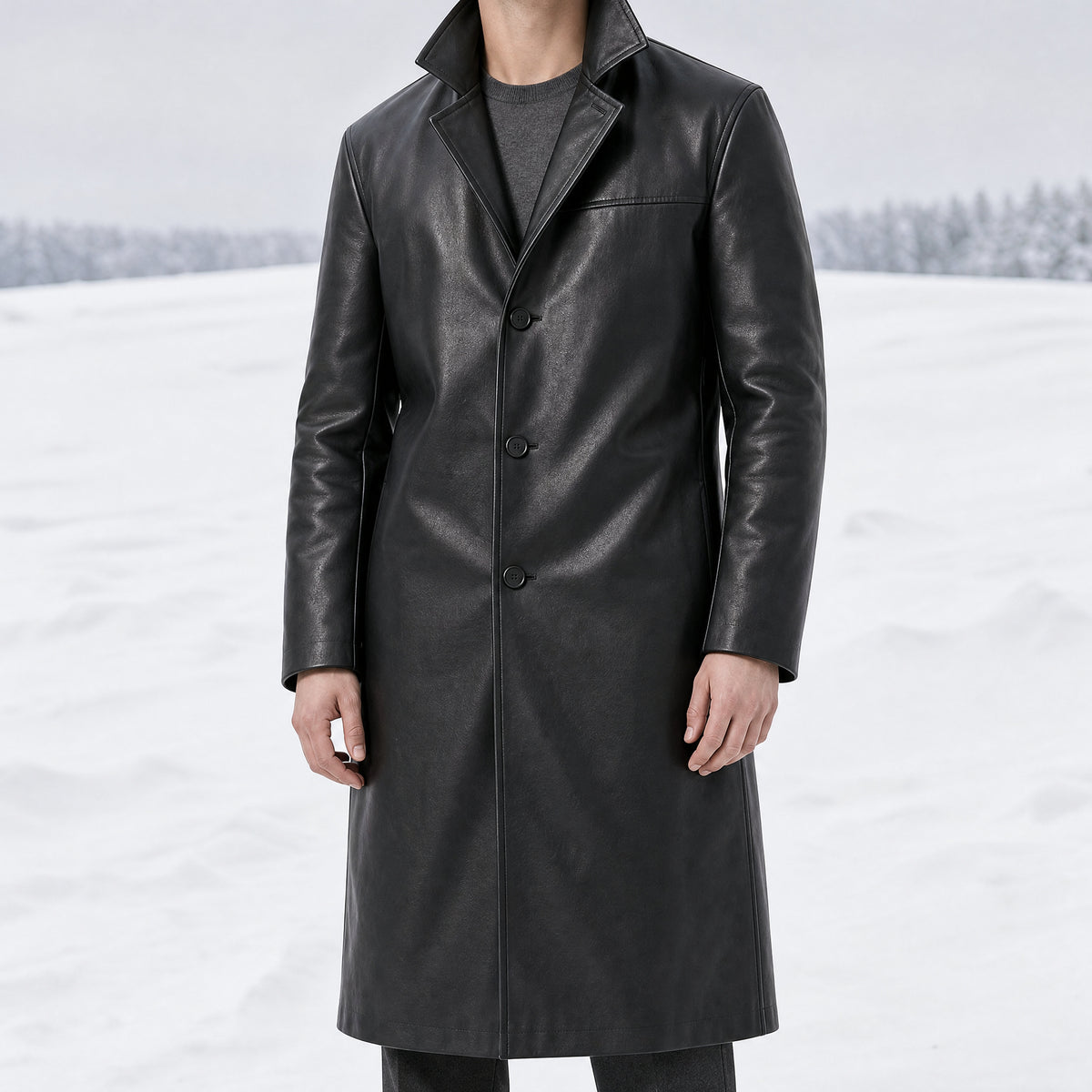 Glint Leather Trench Coat in Black