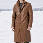 Glint Leather Trench Coat in Khaki