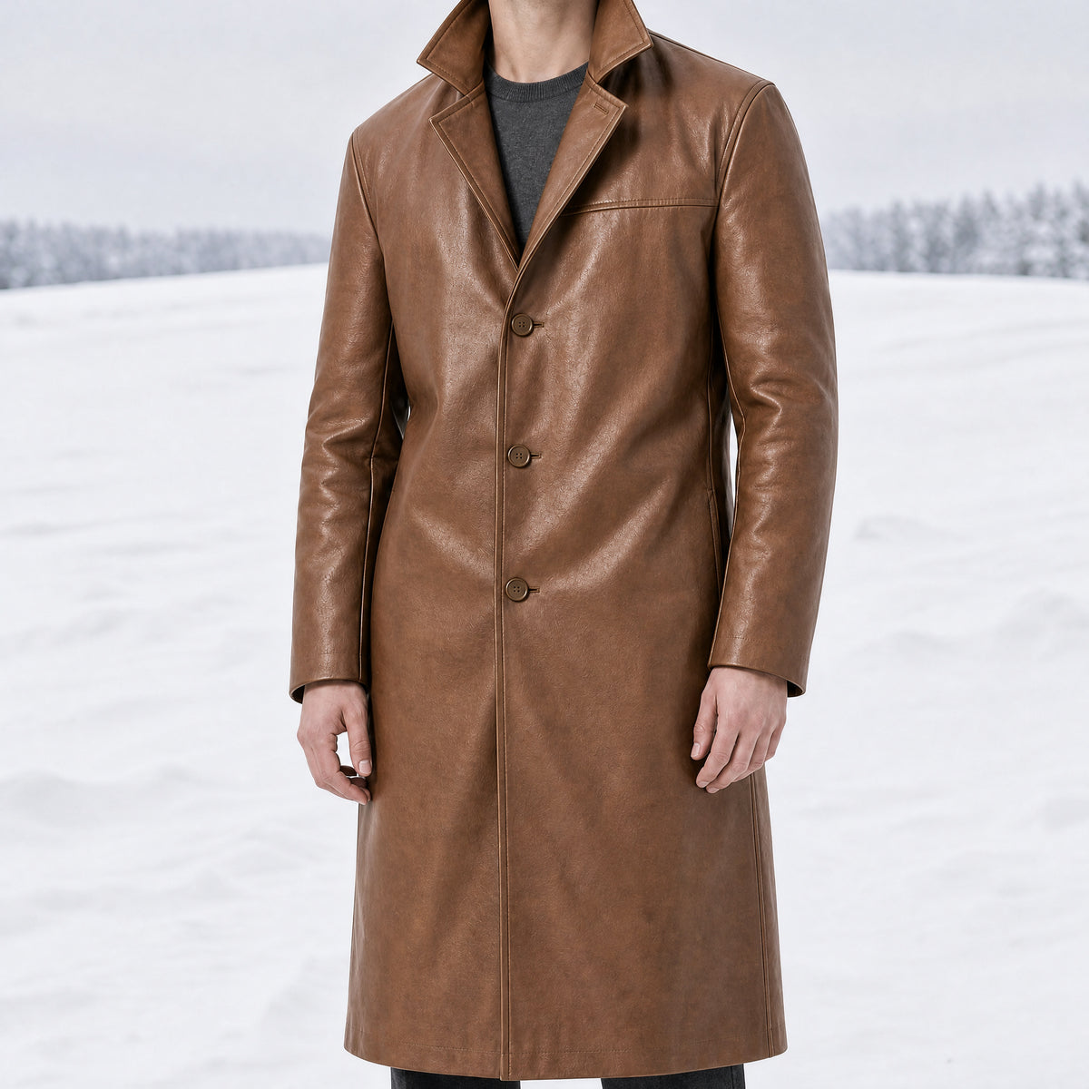 Glint Leather Trench Coat in Khaki