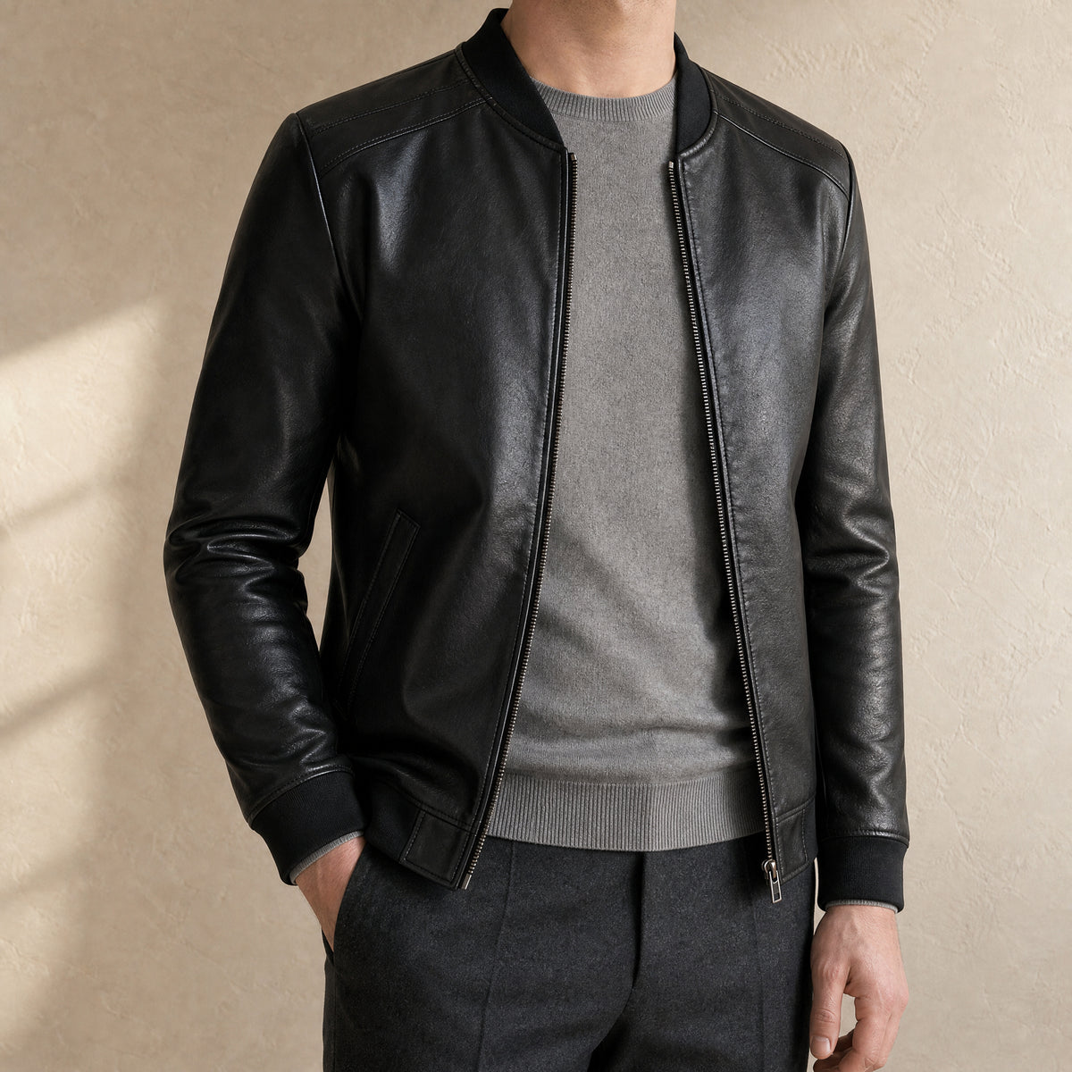 Gloaming Leather Bomber Jacket in Black