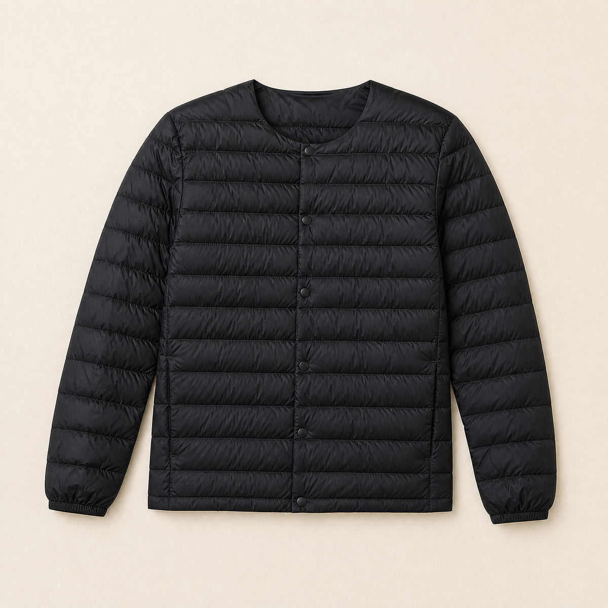 Gneiss Collarless Down Jacket in Black