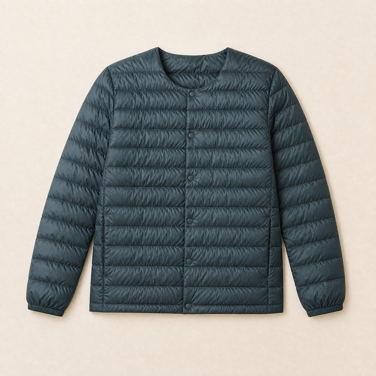 Gneiss Collarless Down Jacket in Dark Green