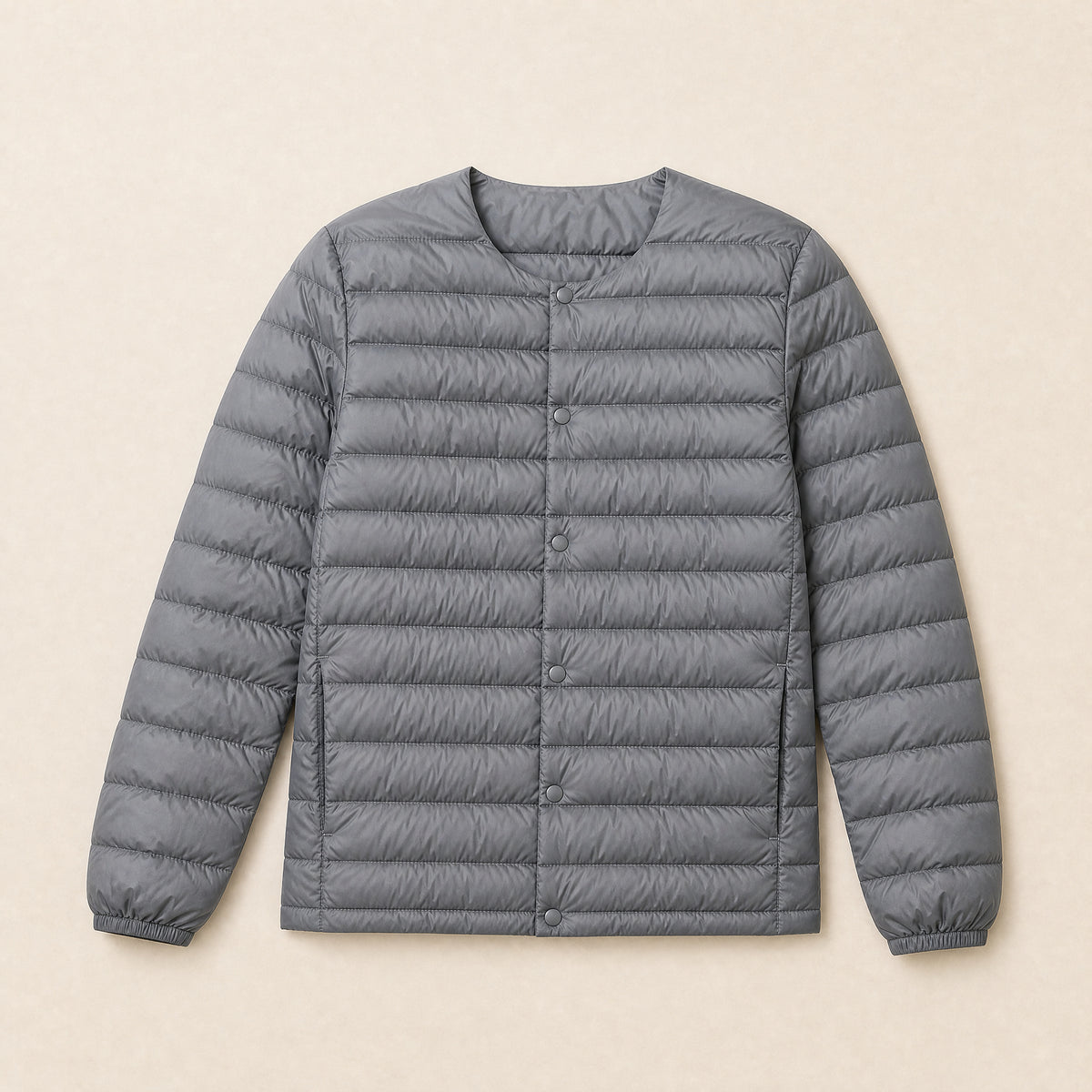 Gneiss Collarless Down Jacket in Gray