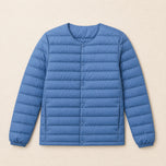 Gneiss Collarless Down Jacket in Haze Blue
