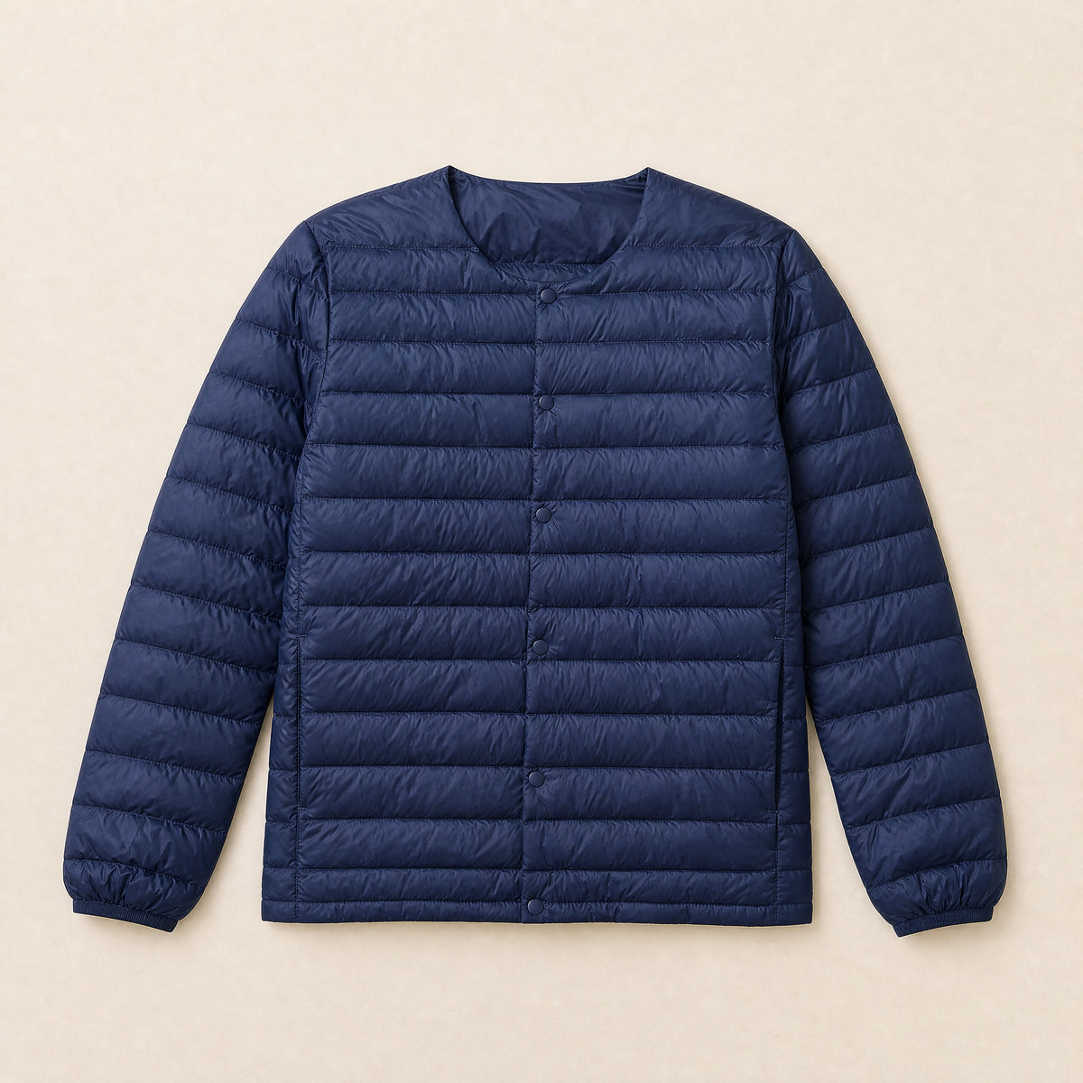 Gneiss Collarless Down Jacket in Navy