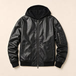 Gorge Suede Hooded Bomber Jacket in Black