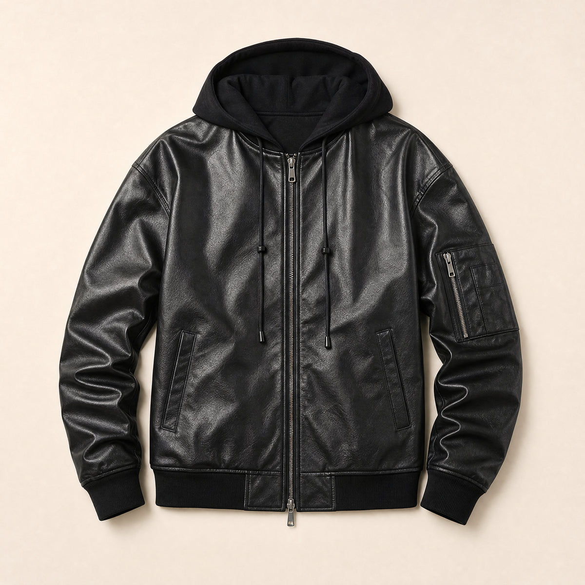 Gorge Suede Hooded Bomber Jacket in Black