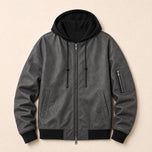 Gorge Suede Hooded Bomber Jacket in Charcoal Gray