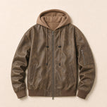 Gorge Suede Hooded Bomber Jacket in Coffee