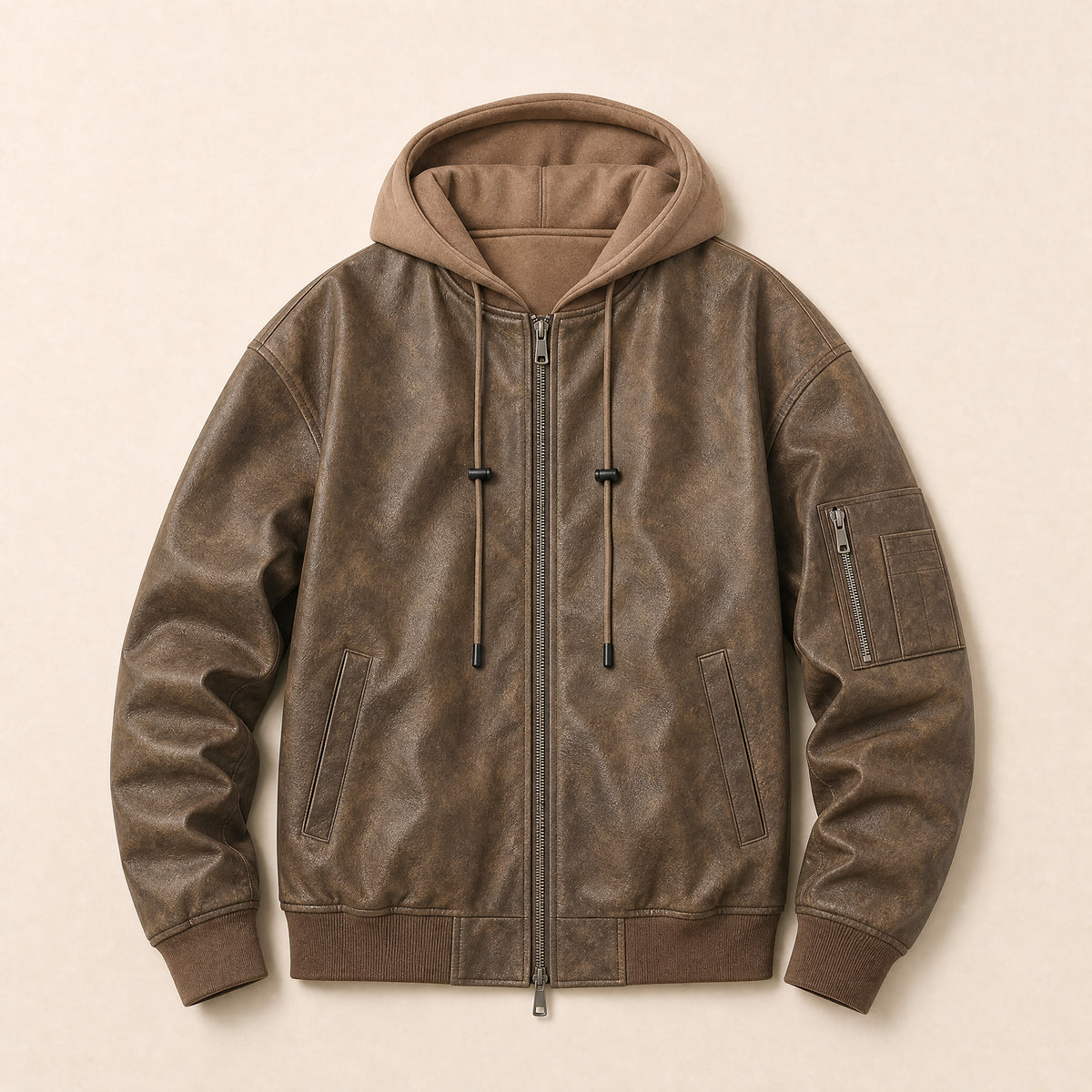 Gorge Suede Hooded Bomber Jacket in Coffee