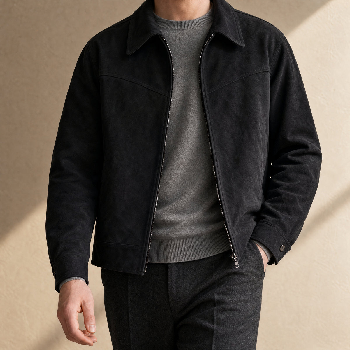 Graupel Suede Bomber Jacket in Black