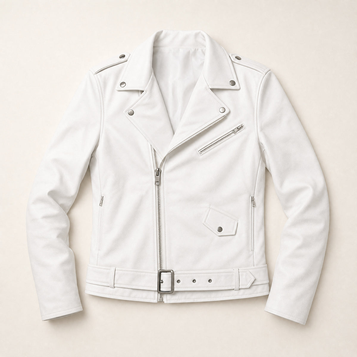 Gravel Leather Motorcycle Jacket in Ivory