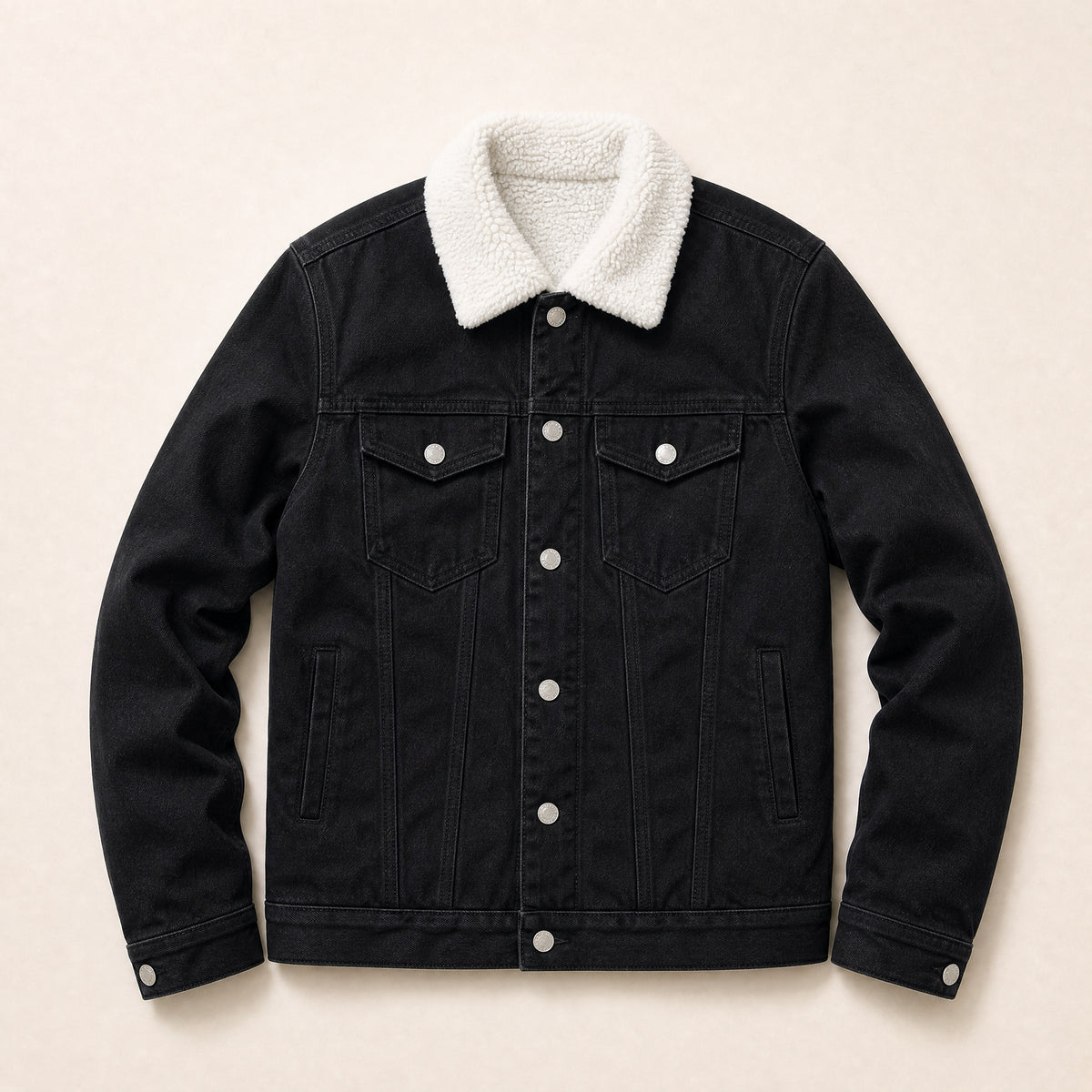 Greenwood Sherpa-Lined Denim Jacket in Black