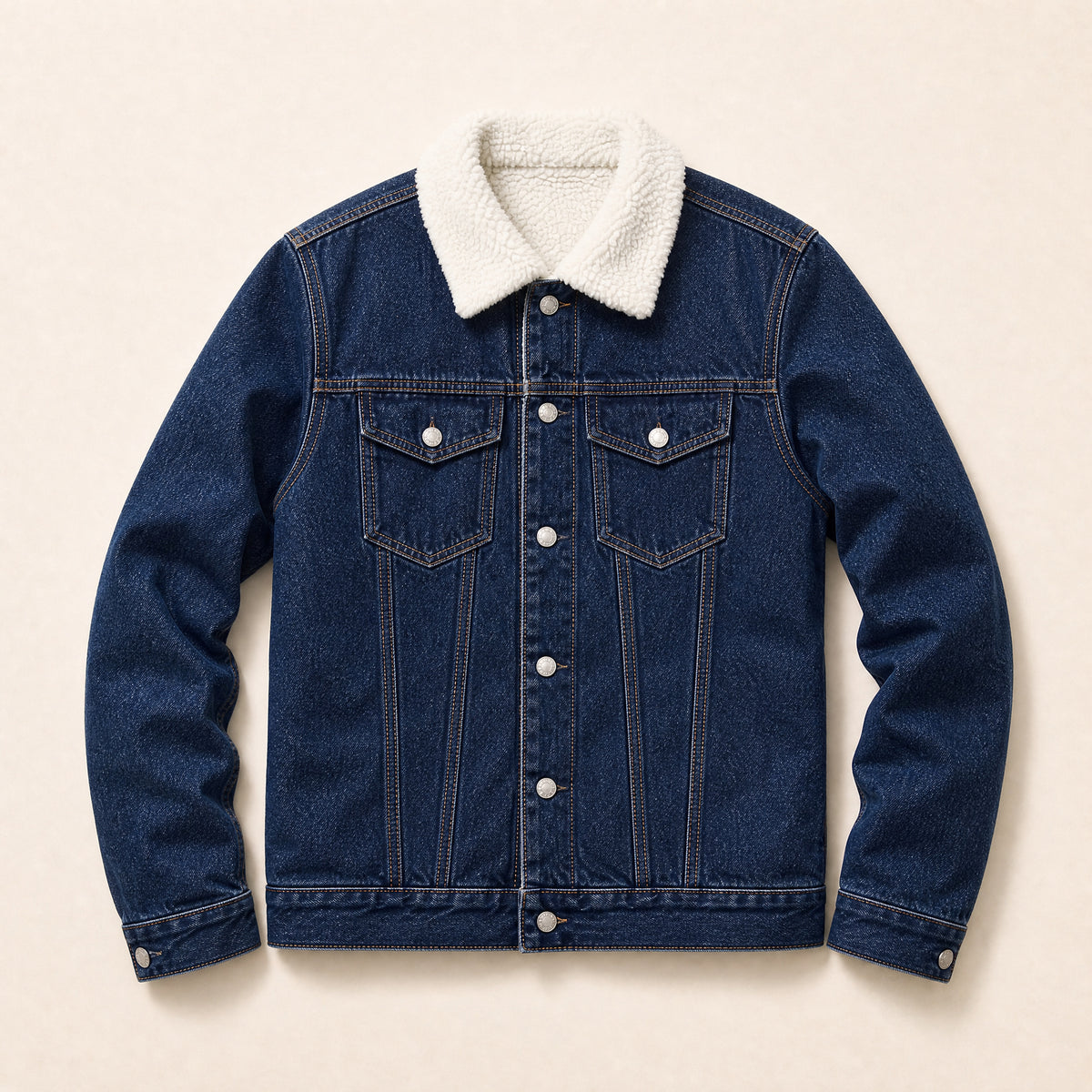 Greenwood Sherpa-Lined Denim Jacket in Dark Blue