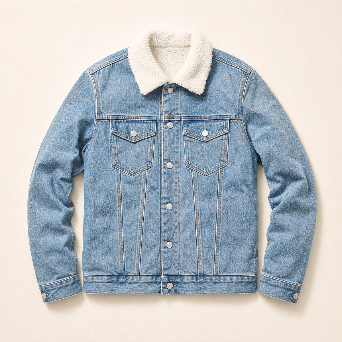 Greenwood Sherpa-Lined Denim Jacket in Light Blue