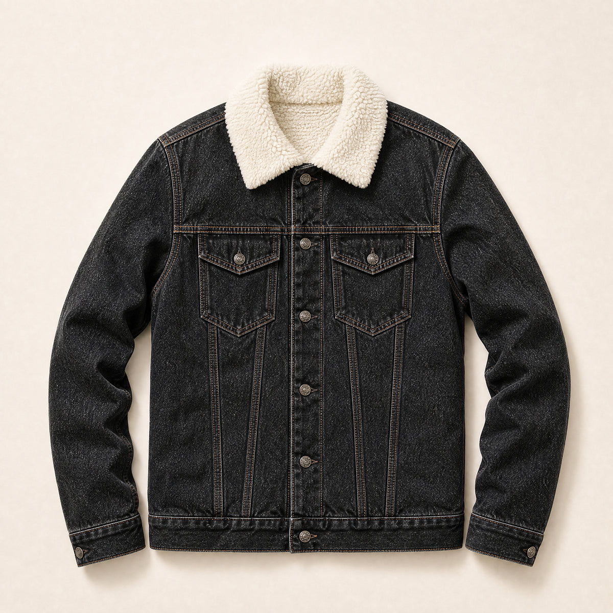 Greenwood Sherpa-Lined Denim Jacket in Vintage Black
