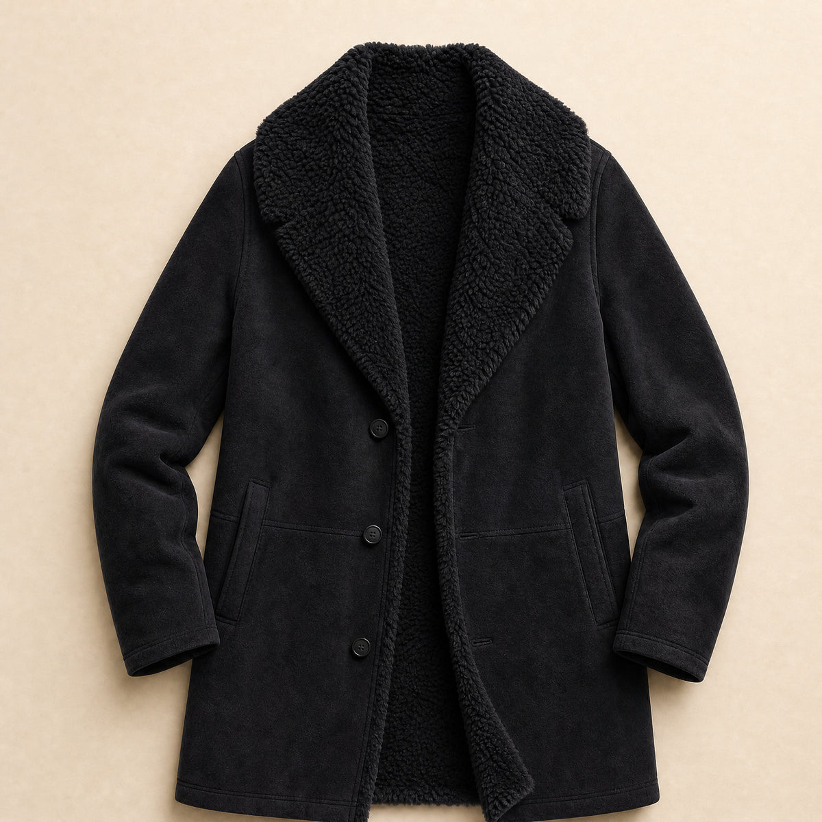 Grotto Shearling Coat in Black
