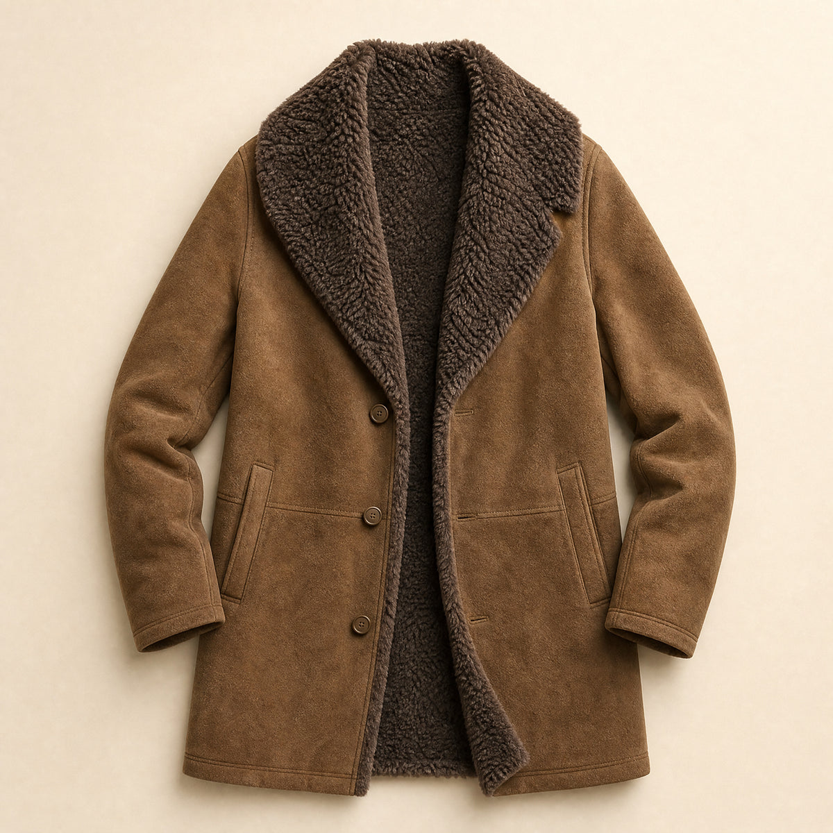 Grotto Shearling Coat in Khaki