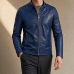 Grove Leather Biker Jacket in Blue