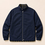 Gully Plaid Stand-Collar Bomber Jacket in Navy